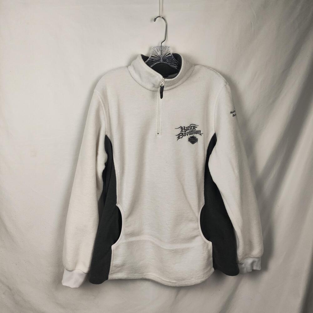 Harley Davidson Jacket Womens 1X White Fleece 1/4 Zip Pockets Motorcycle Biker
